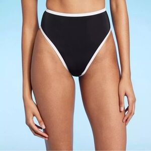 NWOT Shade & Shore XS Black White Contrast Swim Bikini Bottom High Waist‎ Tummy